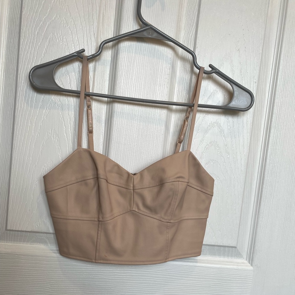 Cream leather crop top